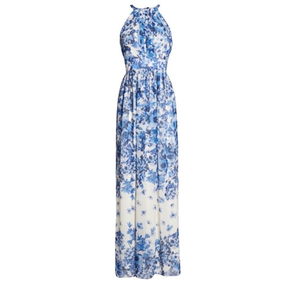 Eliza J Halter Blue Floral Maxi Dress